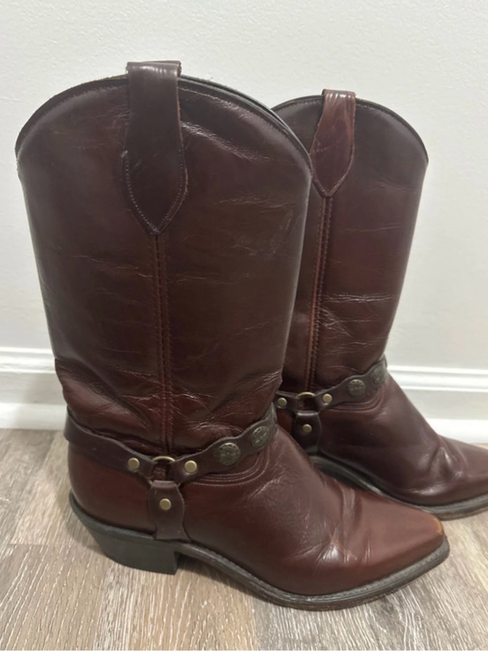 Classic Brown Leather Western Harness Boots